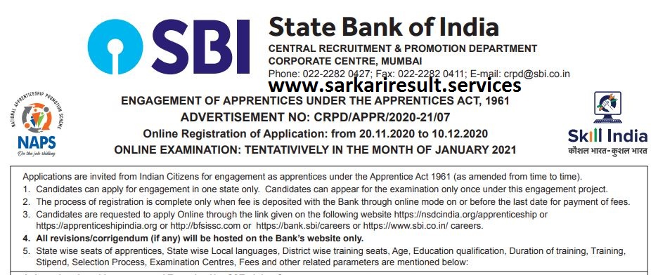 sbi apprentice recruitment 2020